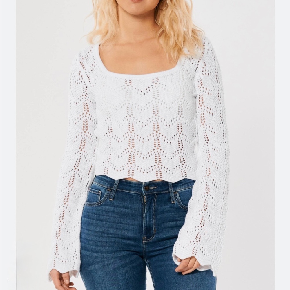 Hollister White Crochet Knit Top